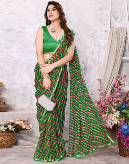 Green Chiffon Leheriya Printed Saree