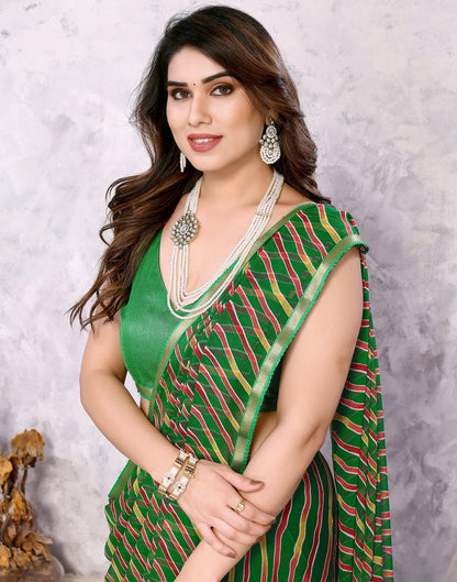 Green Chiffon Leheriya Printed Saree