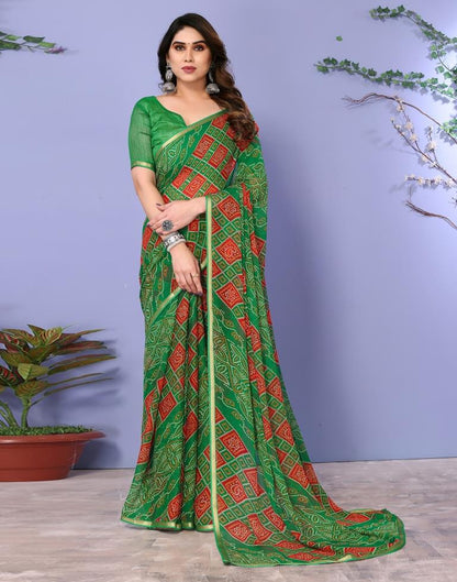 Red Chiffon Bandhani Printed Saree