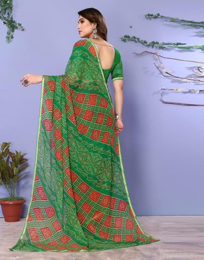 Red Chiffon Bandhani Printed Saree