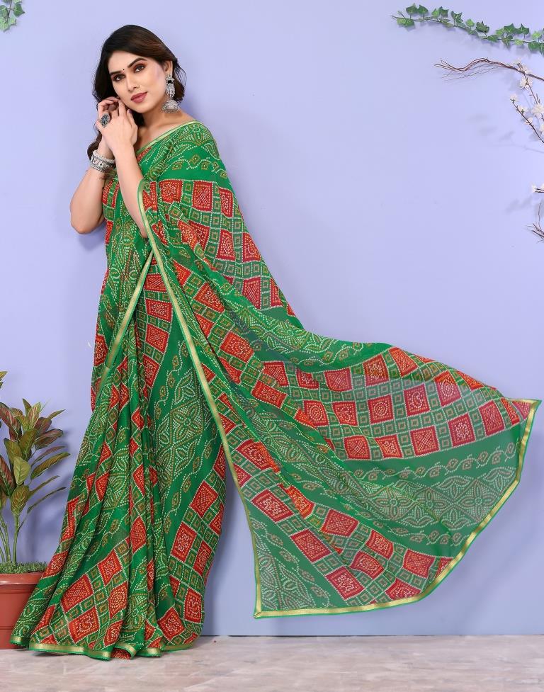 Red Chiffon Bandhani Printed Saree