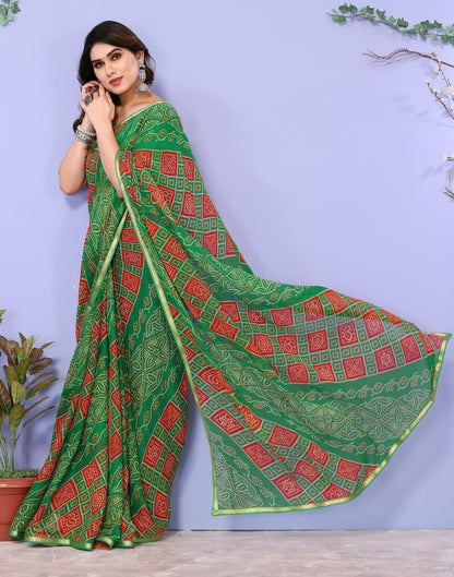 Red Chiffon Bandhani Printed Saree