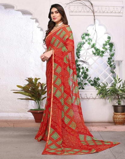 Red Chiffon Bandhani Printed Saree