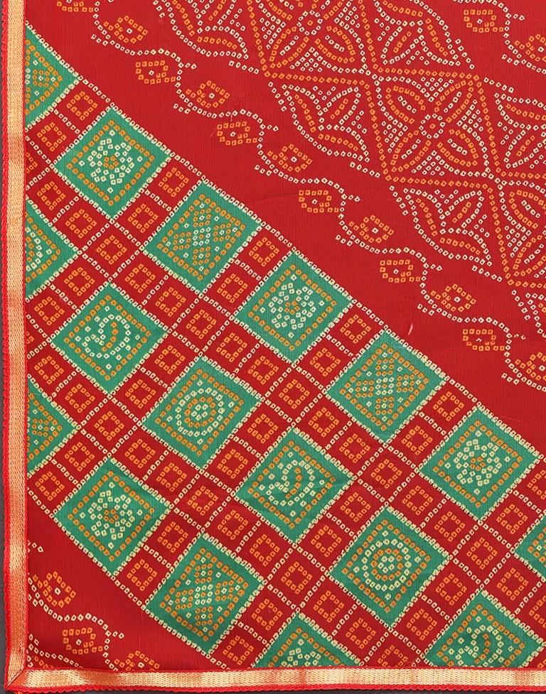Red Chiffon Bandhani Printed Saree