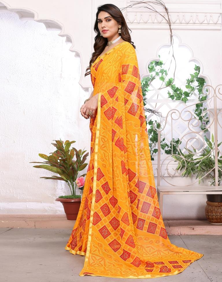 Turmeric Yellow Chiffon Bandhani Printed Saree
