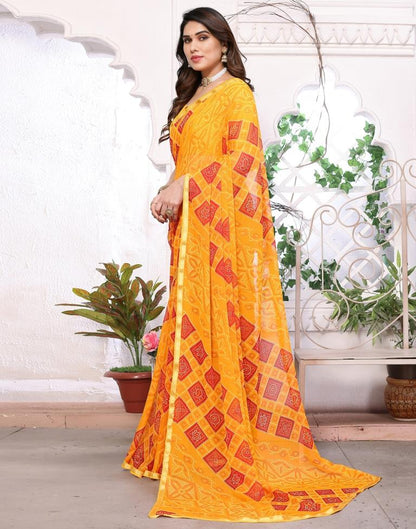 Turmeric Yellow Chiffon Bandhani Printed Saree
