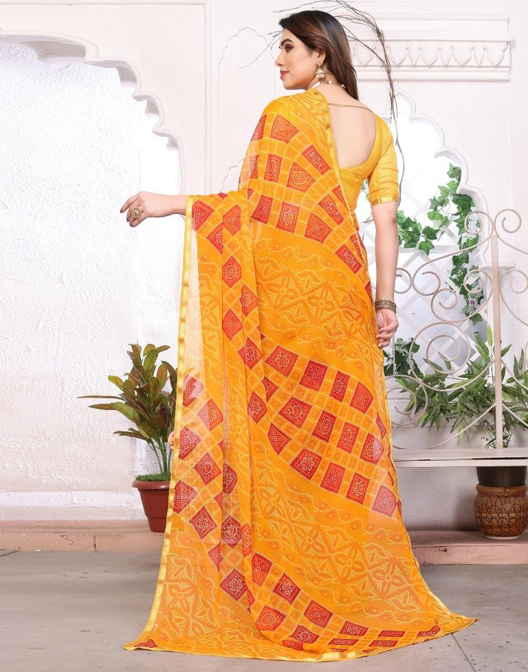 Turmeric Yellow Chiffon Bandhani Printed Saree