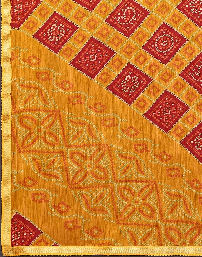 Turmeric Yellow Chiffon Bandhani Printed Saree