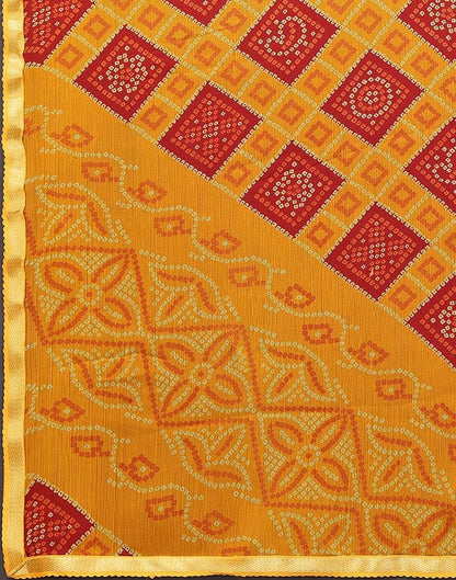 Turmeric Yellow Chiffon Bandhani Printed Saree