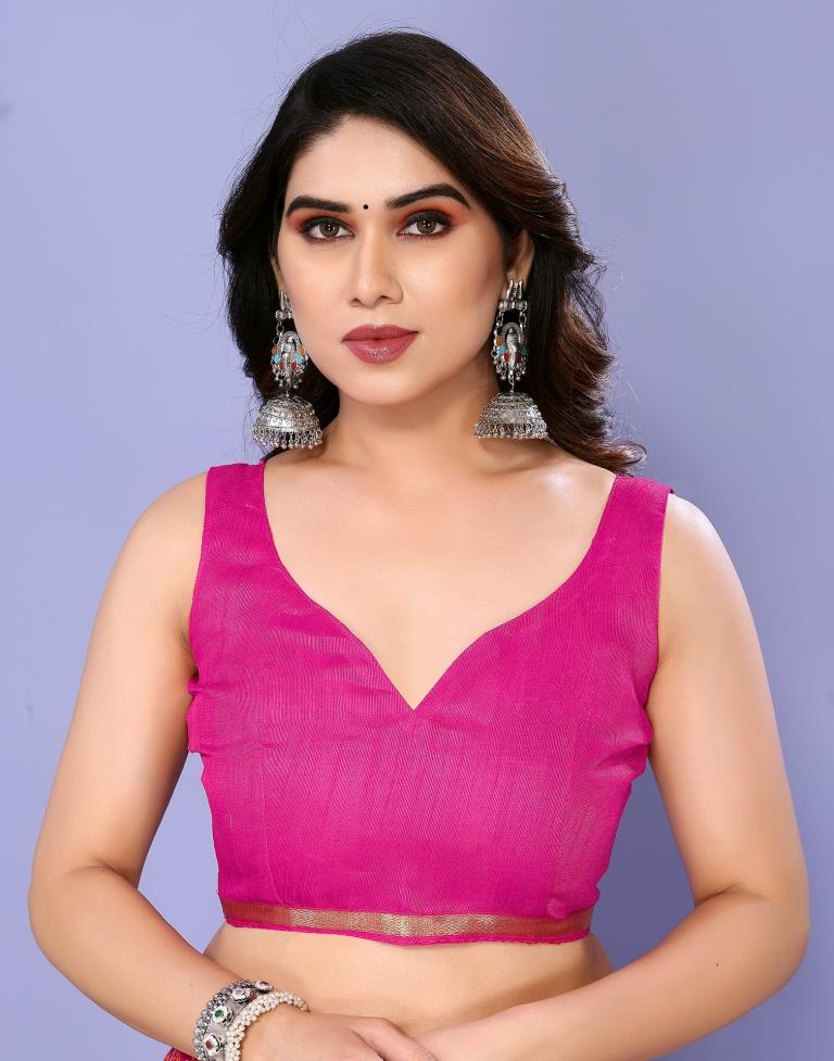 Dark Pink Chiffon Bandhani Printed Saree