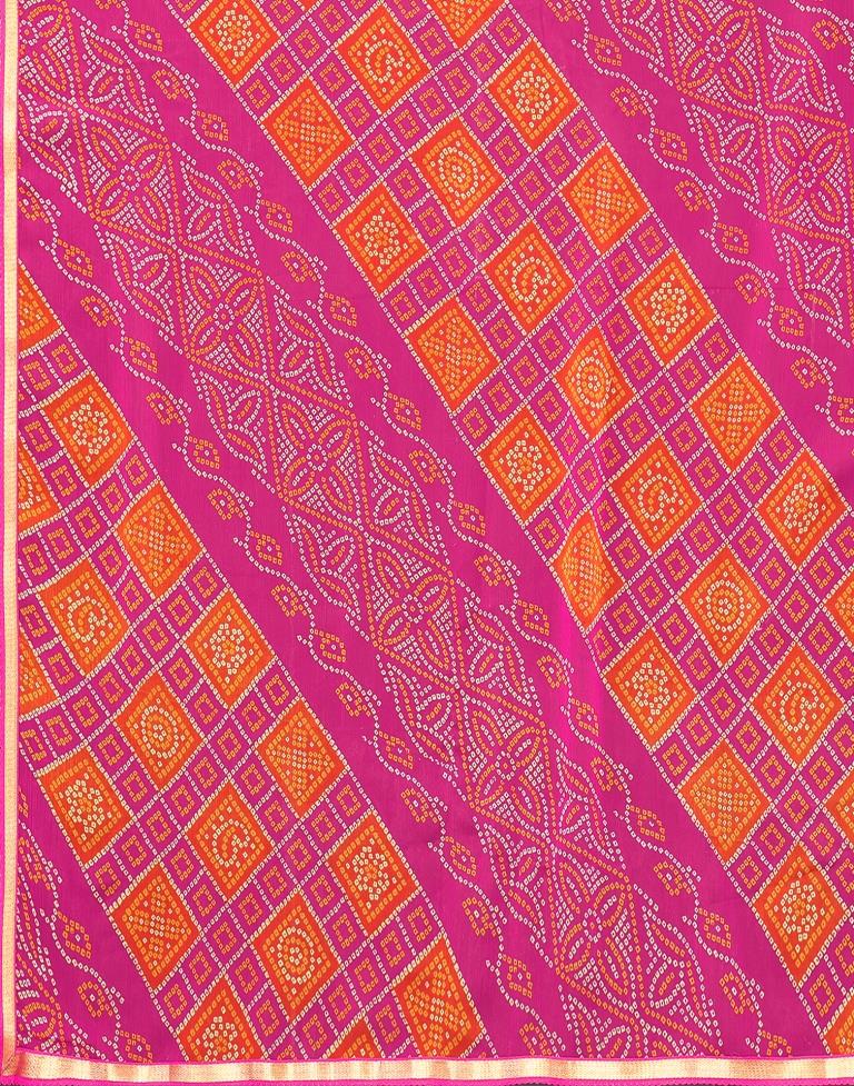 Dark Pink Chiffon Bandhani Printed Saree