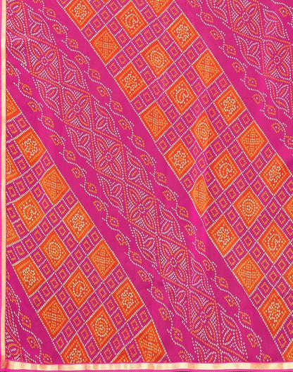 Dark Pink Chiffon Bandhani Printed Saree