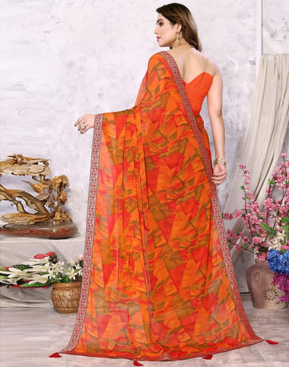 Orange Chiffon Printed Saree