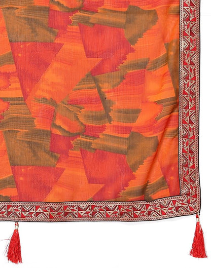 Orange Chiffon Printed Saree