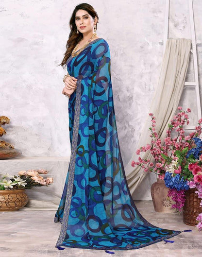 Blue Chiffon Printed Saree