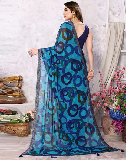 Blue Chiffon Printed Saree
