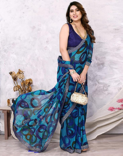 Blue Chiffon Printed Saree