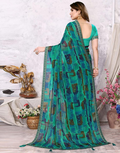 Rama Green Chiffon Printed Saree