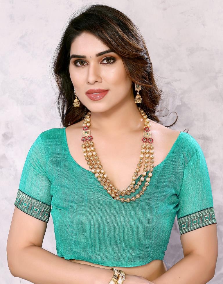 Rama Green Chiffon Printed Saree