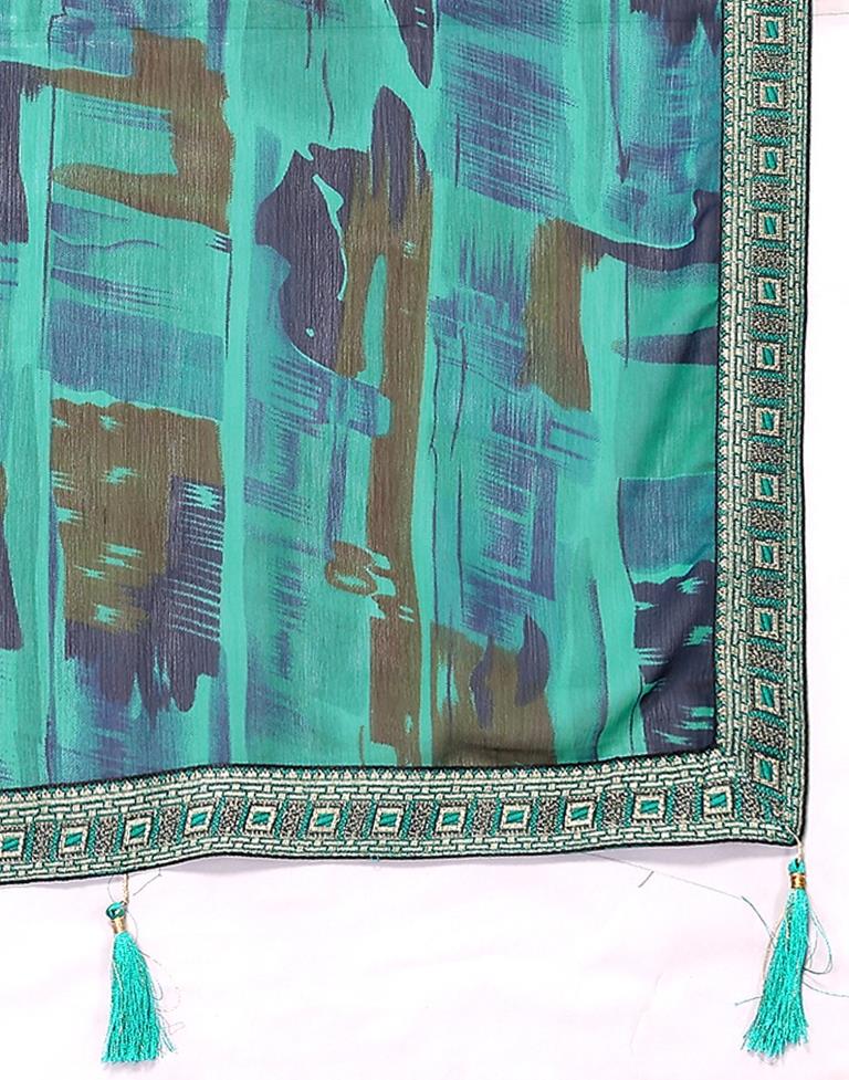 Rama Green Chiffon Printed Saree