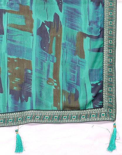 Rama Green Chiffon Printed Saree