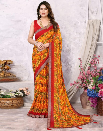 Turmeric Yellow Chiffon Printed Saree