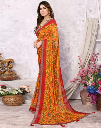 Turmeric Yellow Chiffon Printed Saree
