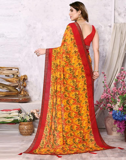Turmeric Yellow Chiffon Printed Saree