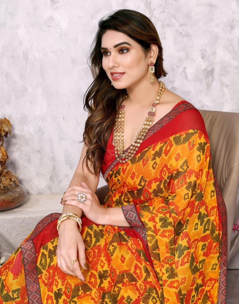 Turmeric Yellow Chiffon Printed Saree