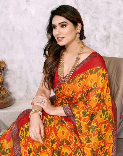 Turmeric Yellow Chiffon Printed Saree