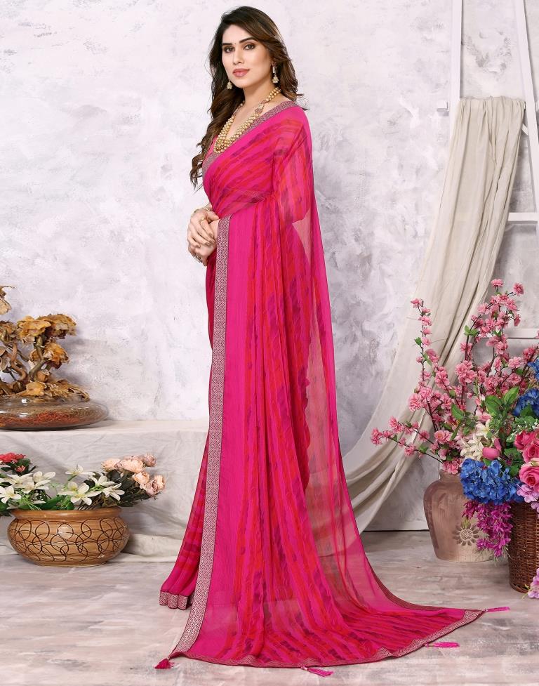 Rani Pink Chiffon Printed Saree