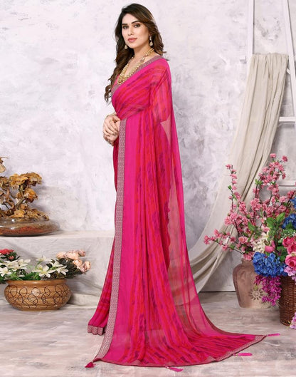 Rani Pink Chiffon Printed Saree
