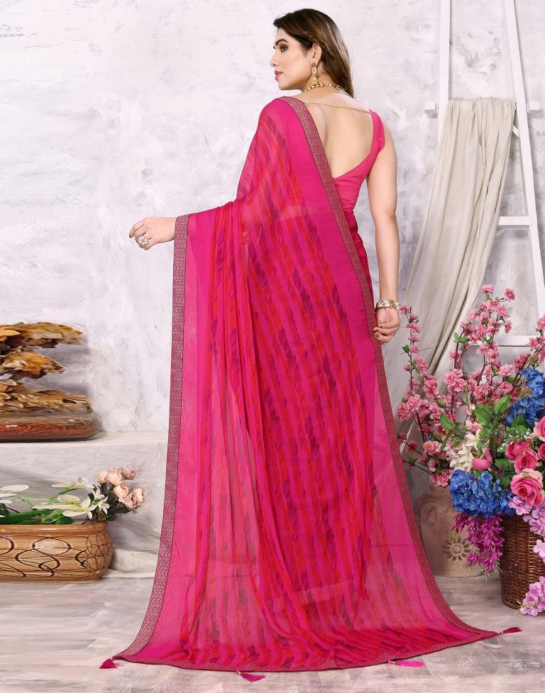 Rani Pink Chiffon Printed Saree