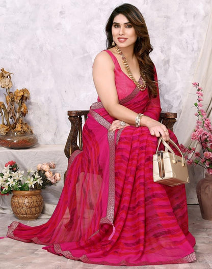 Rani Pink Chiffon Printed Saree