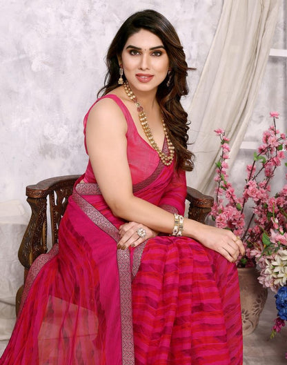 Rani Pink Chiffon Printed Saree