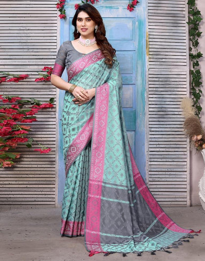 Turquoise Silk Weaving Saree