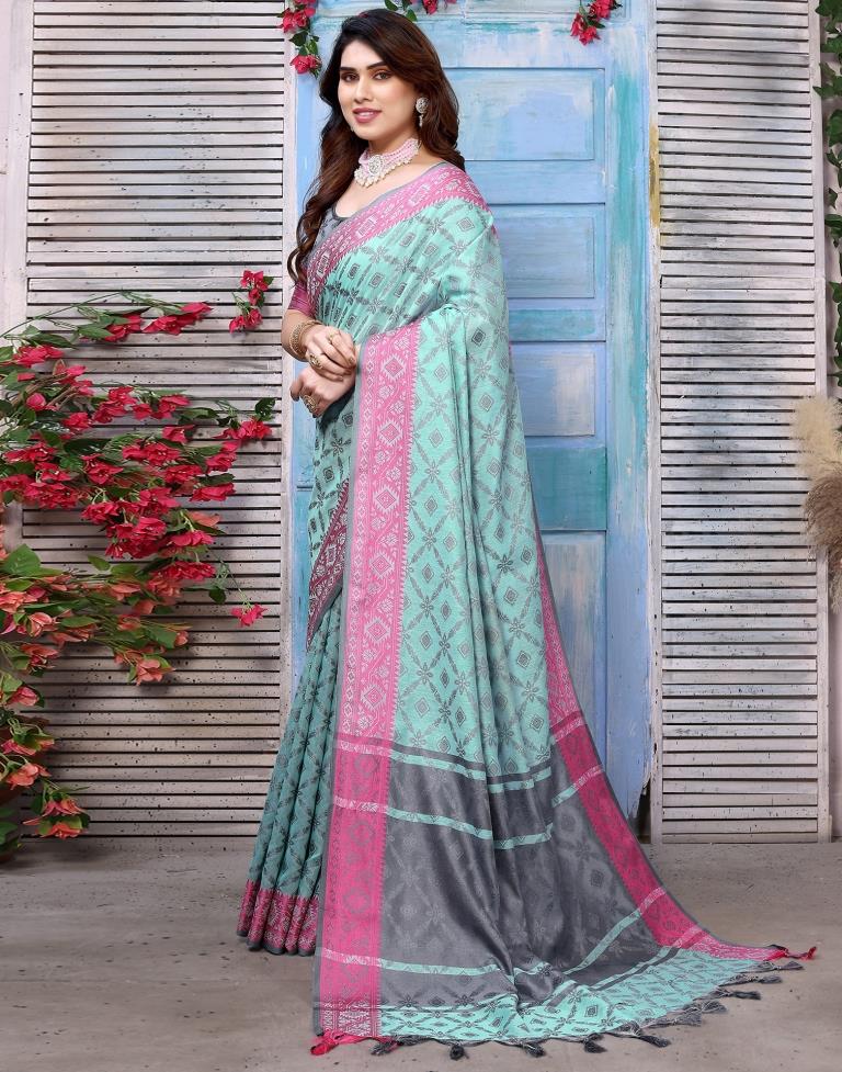 Turquoise Silk Weaving Saree