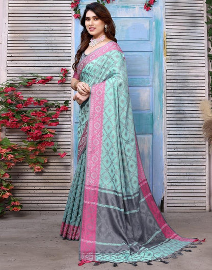 Turquoise Silk Weaving Saree