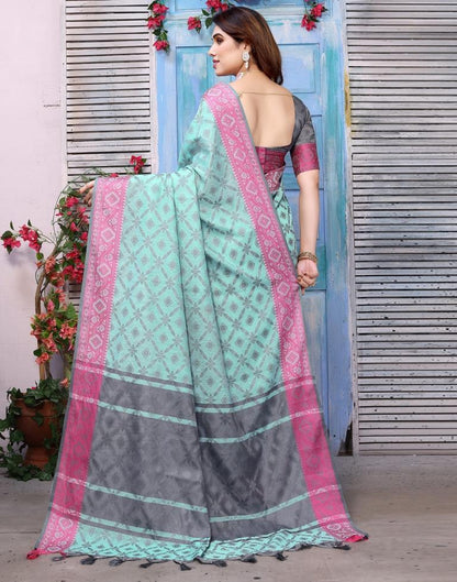 Turquoise Silk Weaving Saree