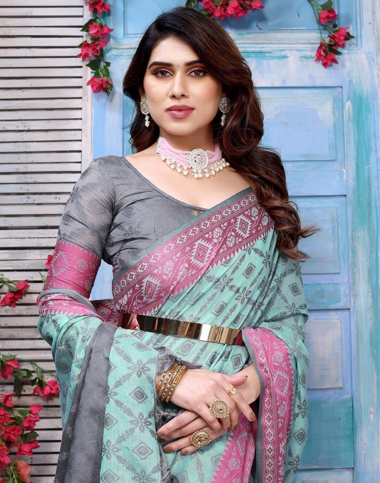 Turquoise Silk Weaving Saree