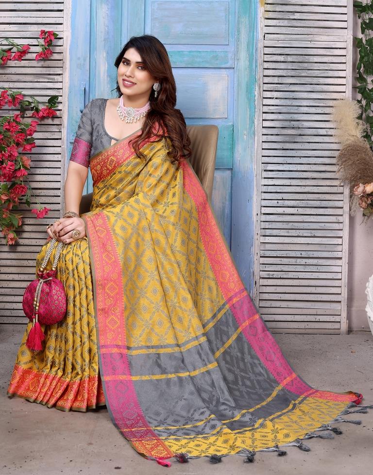 Turmeric Yellow Silk Weaving Saree