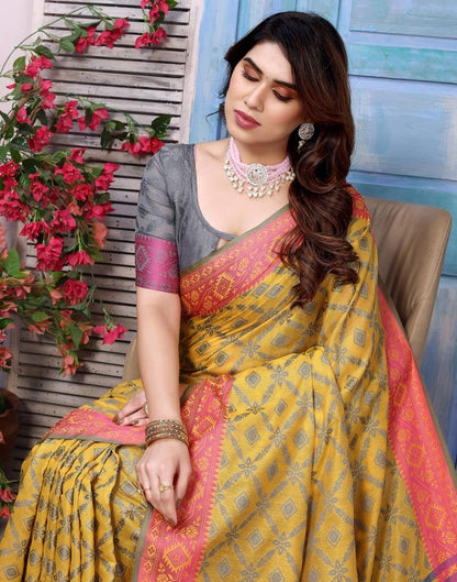 Turmeric Yellow Silk Weaving Saree