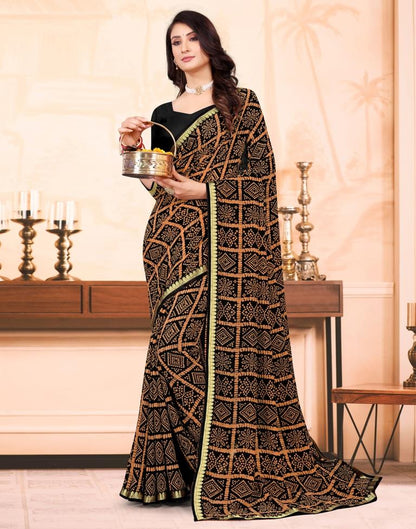 Black Georgette Bandhani Printed Saree