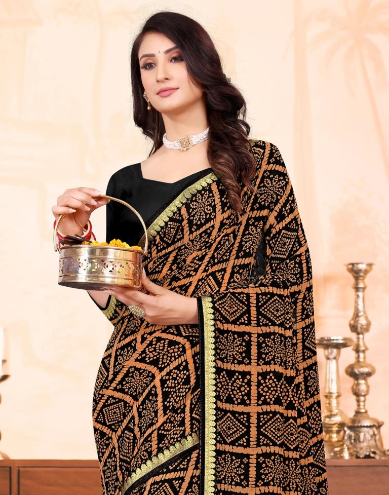 Black Georgette Bandhani Printed Saree