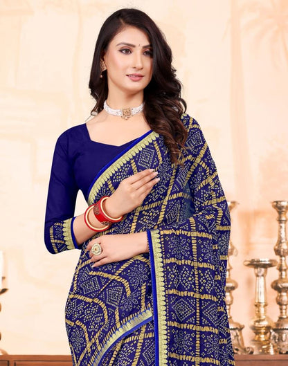 Royal Blue Georgette Bandhani Printed Saree
