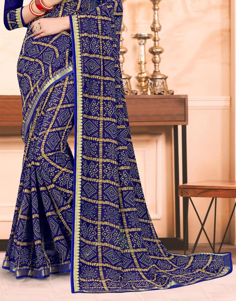 Royal Blue Georgette Bandhani Printed Saree