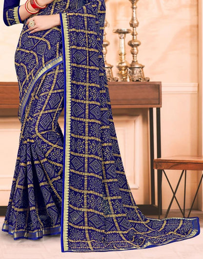 Royal Blue Georgette Bandhani Printed Saree