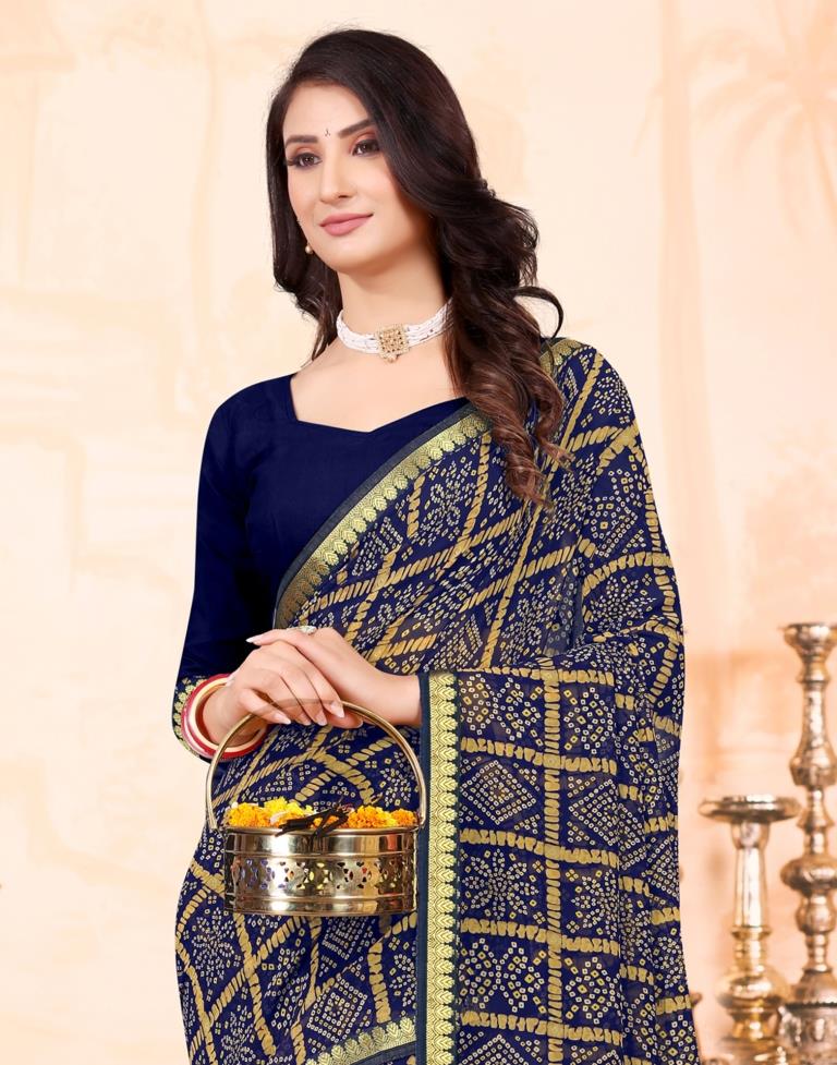 Navy Blue Georgette Bandhani Printed Saree