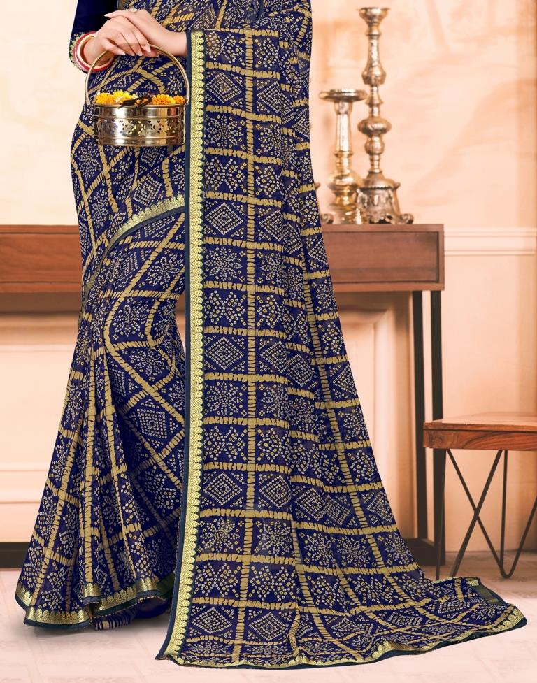 Navy Blue Georgette Bandhani Printed Saree