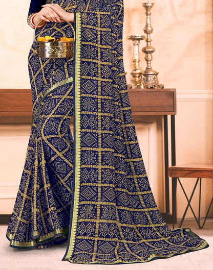 Navy Blue Georgette Bandhani Printed Saree